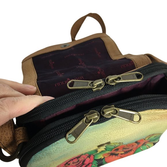 Anuschka NEVER USED Handpainted Leather Flap Cross Body Bag Tiger - Picture 7 of 12